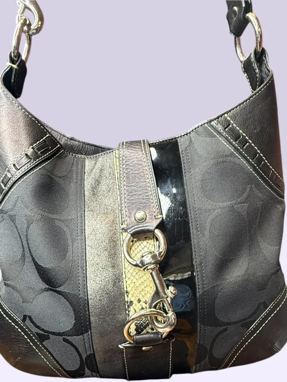 Coach Vintage Hampton Hobo Python Stripe w Signature C wallet - Picture 5 of 16